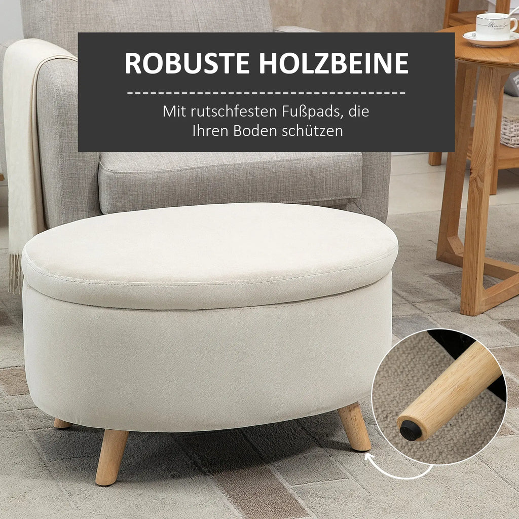 HOMCOM Panca Contenitore Ovale Effetto Velluto Gambe in Legno Beige