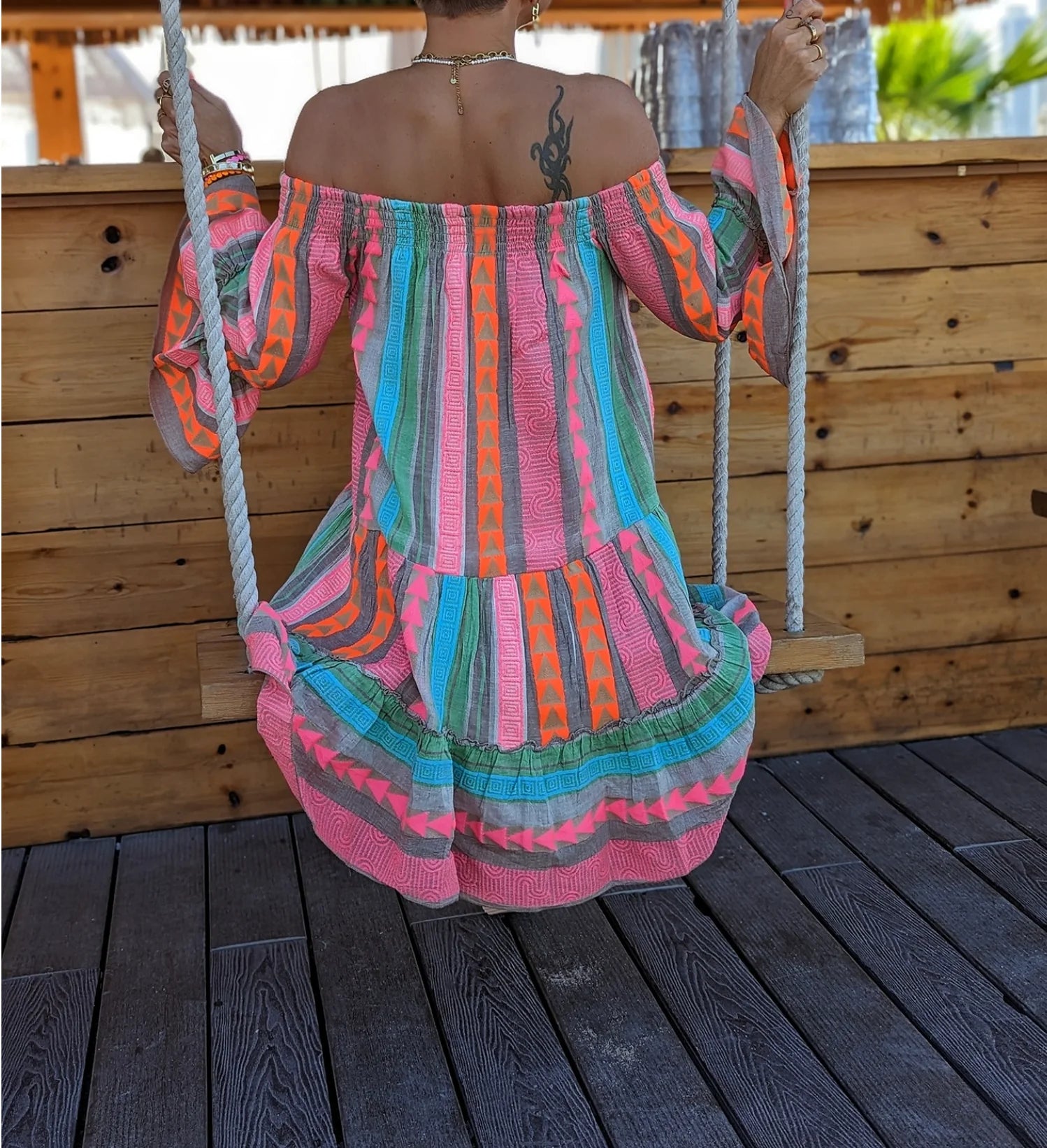 Zaria - Buntes Midikleid mit langen rmeln