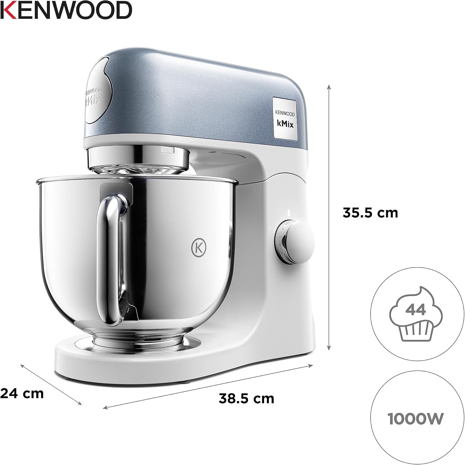 Kenwood kMix KMX750RD Robot da cucina, Ciotola in acciaio inox da 5 litri, Sistema di sicurezza Safe-Use, Corpo in metallo, 1000 Watt, Inclusi set di 3 accessori da pasticceria e paraspruzzi, Rosso