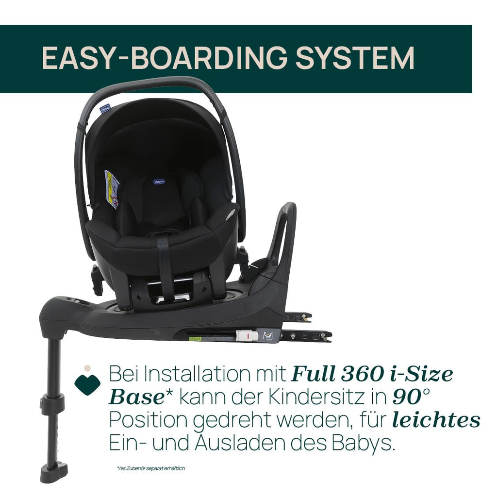 Chicco Kory Essential I-Size Autositz von 40 cm bis 85 cm, Gruppe 0+ für Babys, zugelassen nach ECE R129/03 , einfach zu montieren, 90° drehbar
