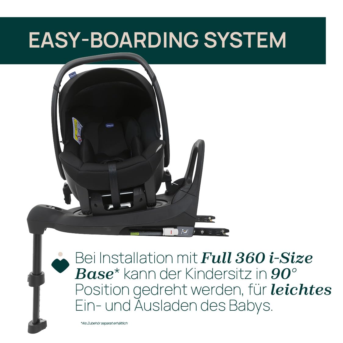 Chicco Kory Essential I-Size Autositz von 40 cm bis 85 cm, Gruppe 0+ für Babys, zugelassen nach ECE R129/03 , einfach zu montieren, 90° drehbar