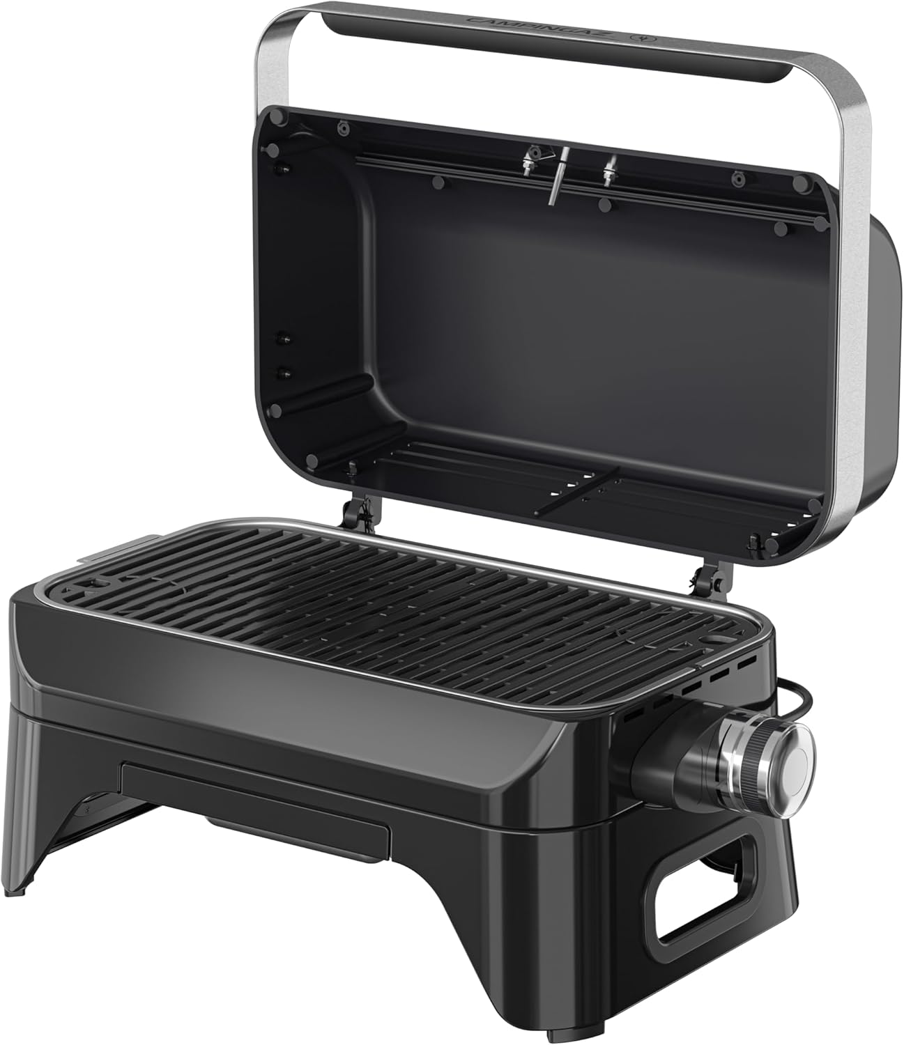 Campingaz Grill Attitude2go, grill a gas ed elettrico, grill da tavolo, grill portatile da balcone/campeggio, con coperchio, termometro e griglia in ghisa, funzionamento a gas o elettrico