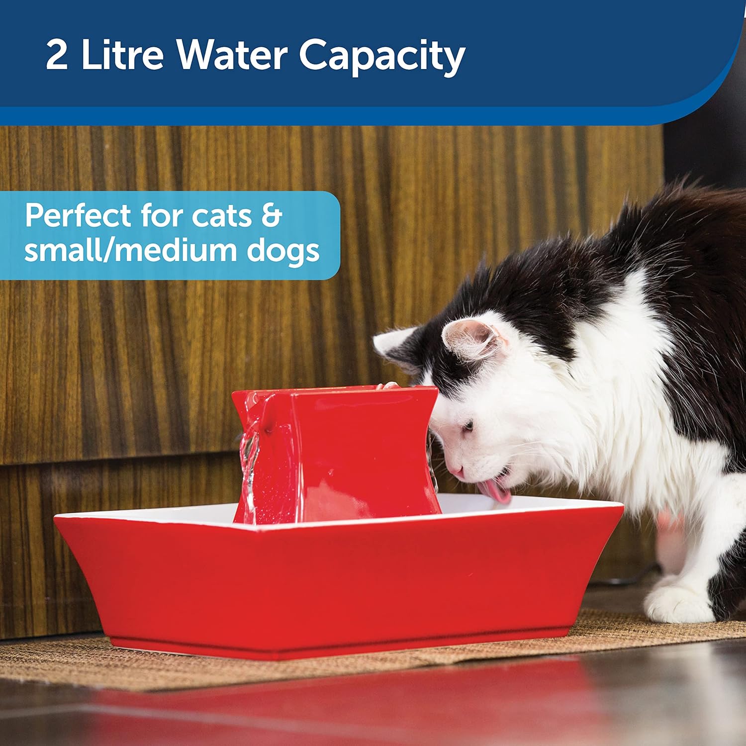 PetSafe Drinkwell Keramik Pagodenbrunnen, Trinkbrunnen für Katzen und Hunde, Dual Water Stream - 2 Liter, Rot