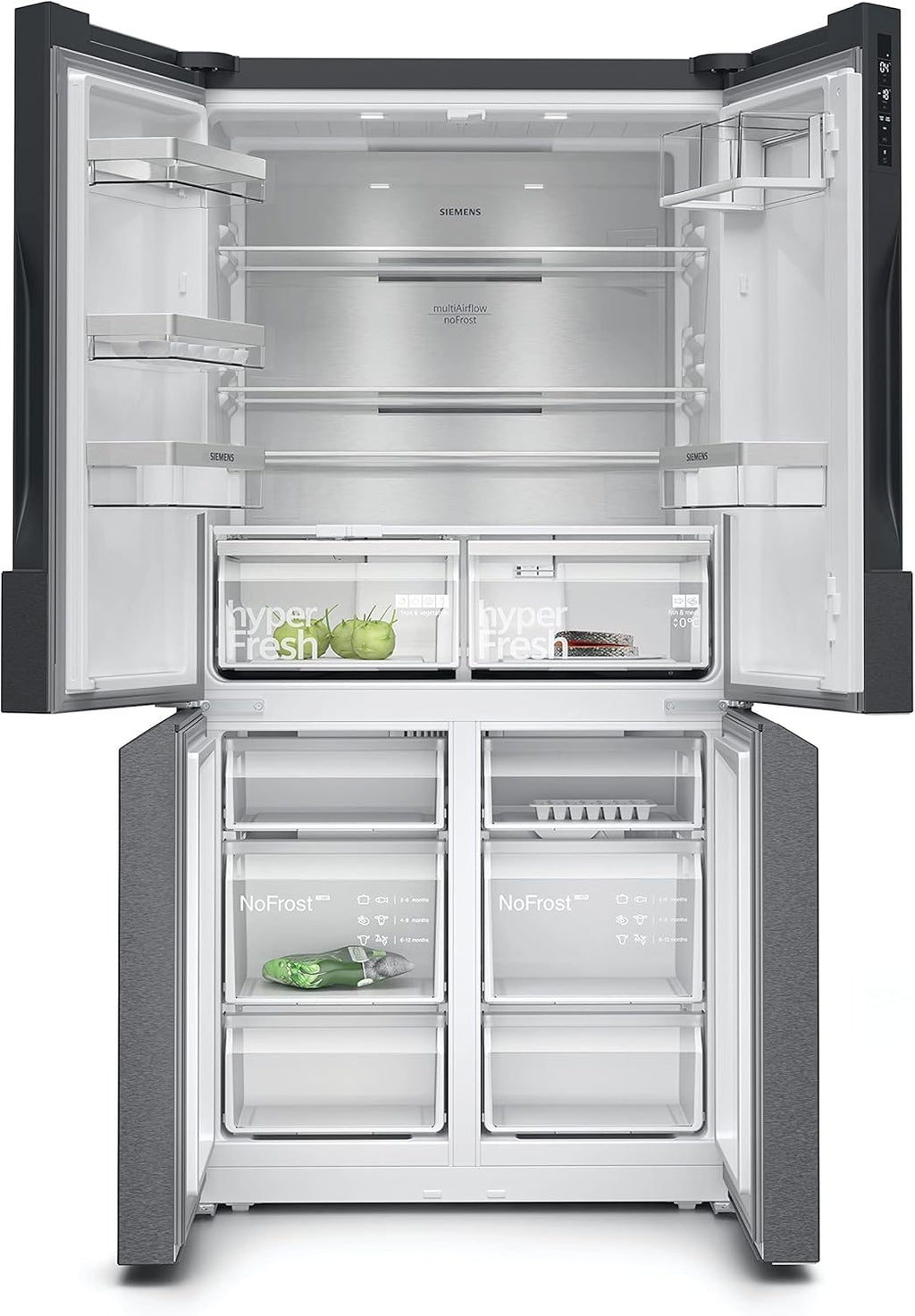 Frigorifero Multic дверный SIEMENS KF96NVPEA iQ300, 183 x 91 cm, 405 L di refrigerazione e 200 L di congelamento, hyperFresh per una freschezza più duratura, noFrost per non sbrinare mai più, superCooling per un raffreddamento più rapido