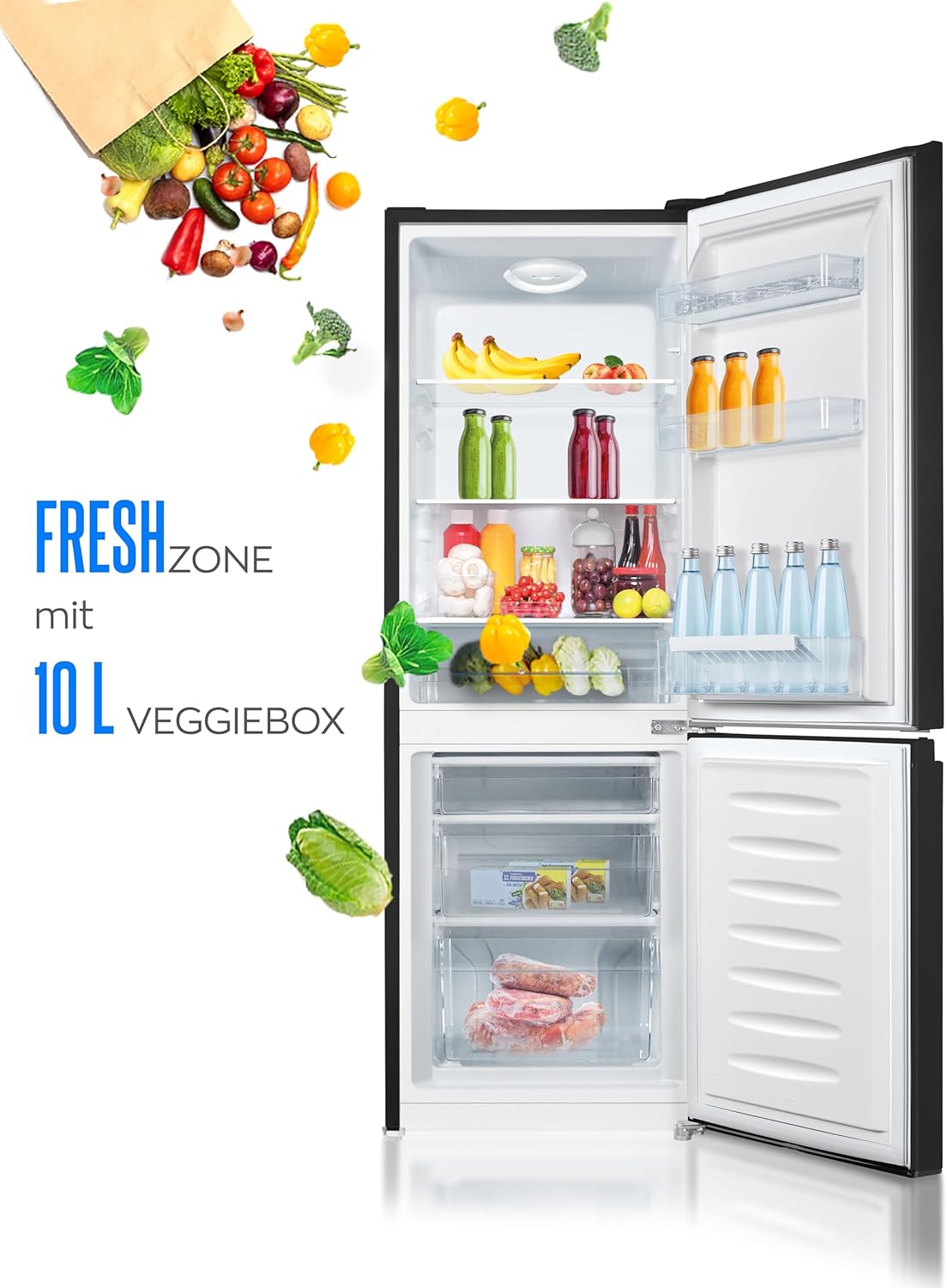 HEINRICHS Frigorifero-congelatore 175 litri, Volume frigorifero 122 litri, Scomparto congelatore 53 litri, Illuminazione interna a LED, Porta frigorifero reversibile, Silenzioso 39 dB, Grandi cassetti congelatore, 7 livelli di temperatura, Inox