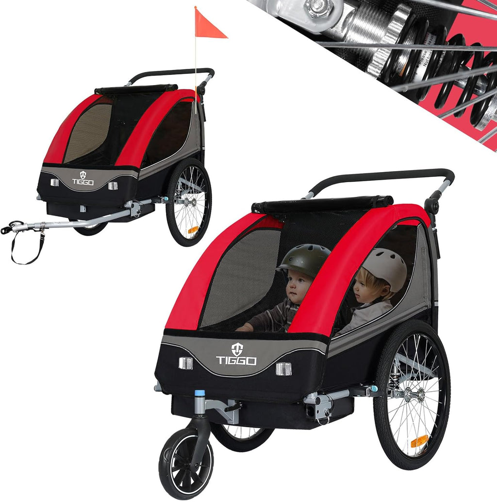 Tiggo S2 Rimorchio per Bambini con Sospensioni Jogger 2 in 1 Passeggino Bicicletta Rimorchio Girevole a 360°