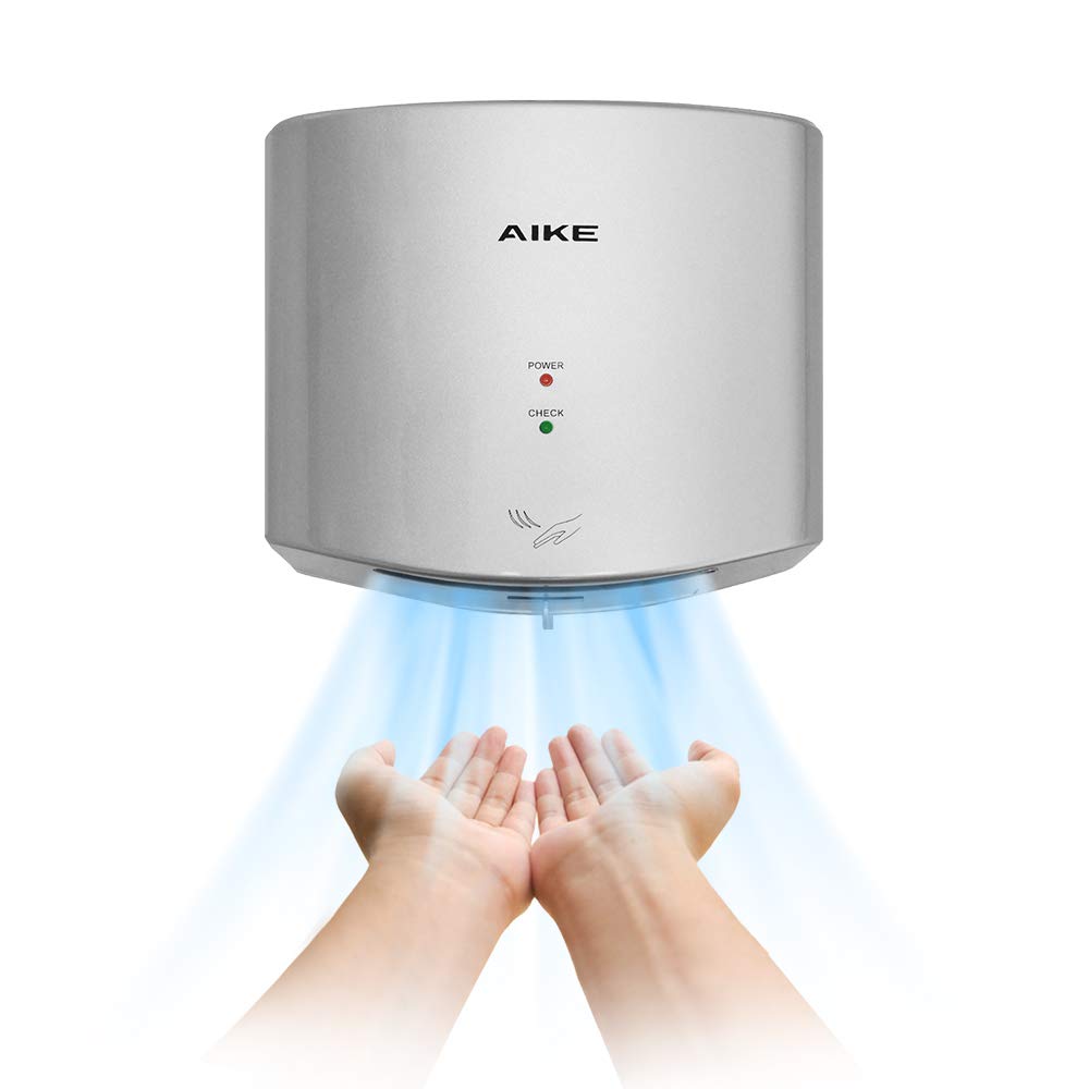 AIKE Hndetrockner 10 Sekunden Trocknen Energiesparend Kommerziell Elektrischer Hndetrockner Automatisch für Küche Badezimmer Toilette AK2630S 220V 1400W Silber