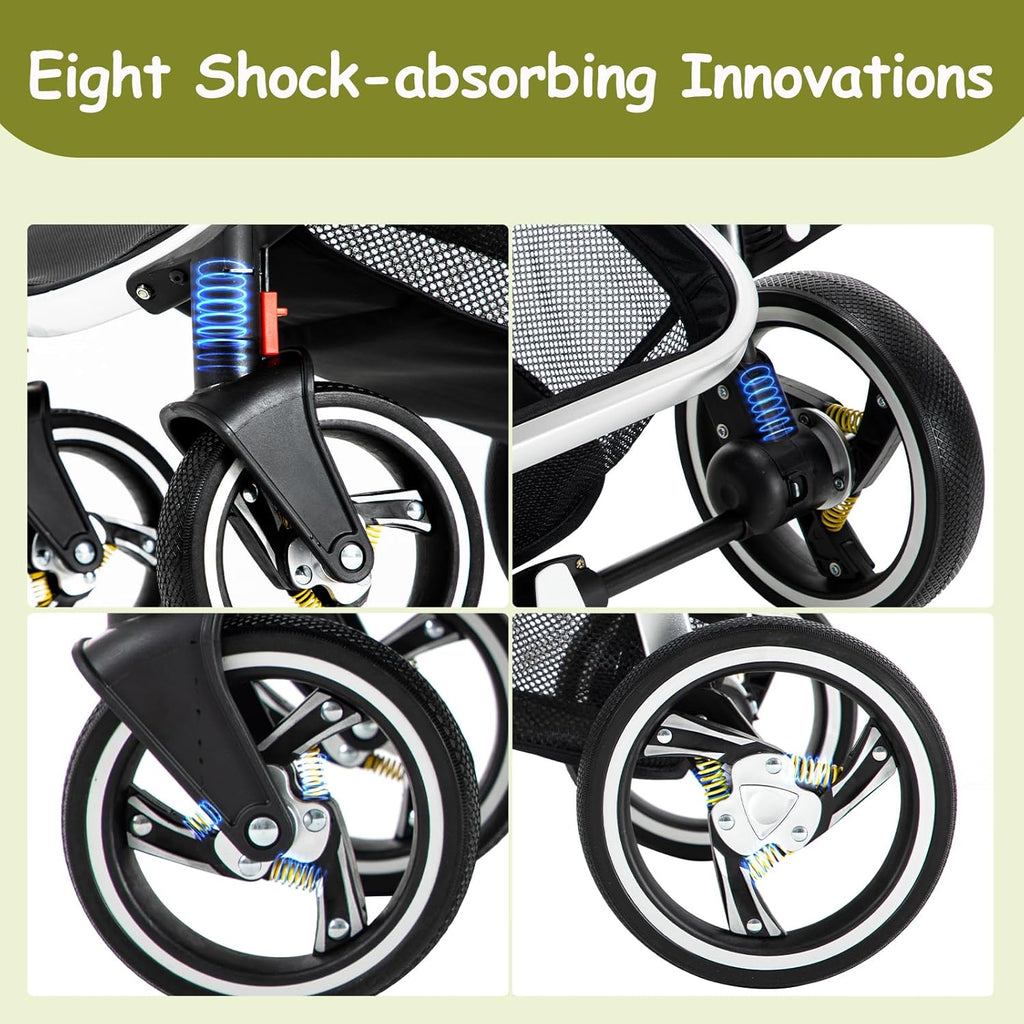 Gcarebb Passeggino 3 in 1, Buggy con Ovetto, Set Completo Passeggino Regolabile in Altezza, Passeggino Combinato con Telaio in Alluminio per Neonati 0-4 Anni