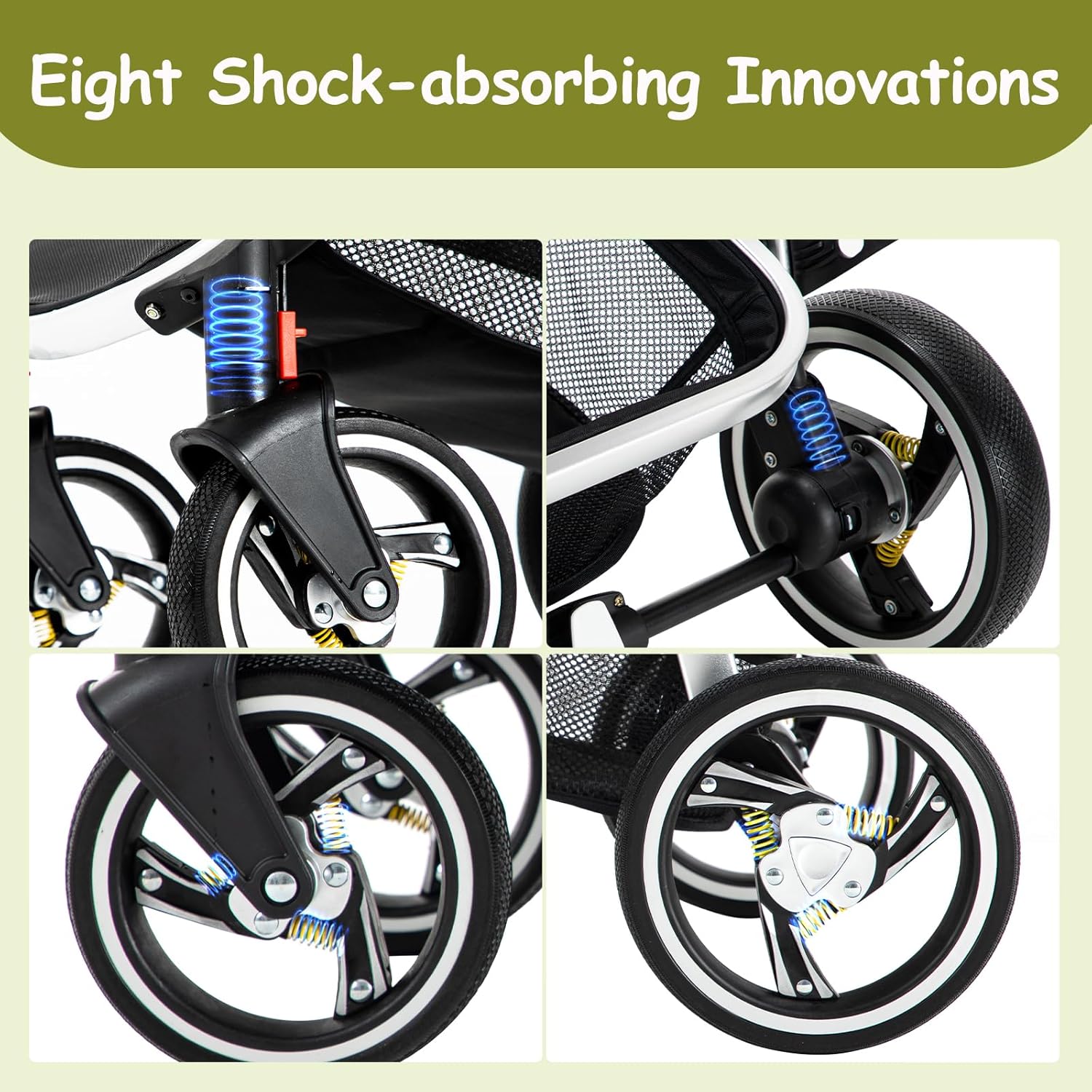 Gcarebb Passeggino 3 in 1, Buggy con Ovetto, Set Completo Passeggino Regolabile in Altezza, Passeggino Combinato con Telaio in Alluminio per Neonati 0-4 Anni