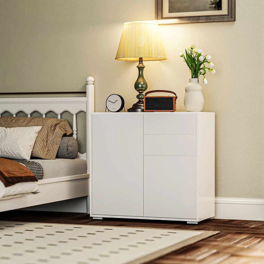 HOMCOM Credenza Comodino Armadietto con Scaffale Regolabile Antiribaltamento Bianco