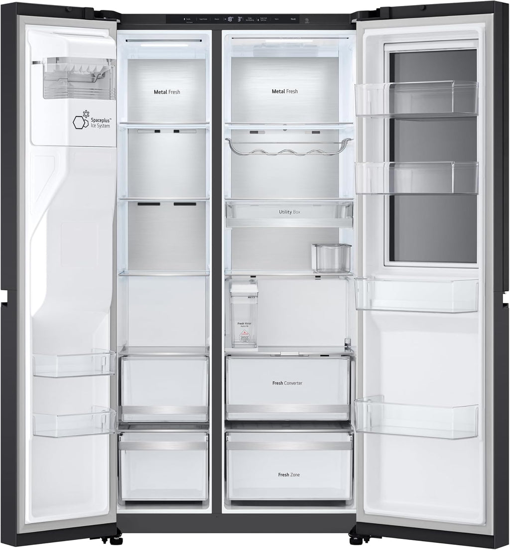 LG GSGV81PYLL Frigorifero Side by Side, Classe E, 635 L, Instaview, Frigorifero con congelatore, Dispenser ghiaccio, ghiaccio tritato, acqua, Total NoFrost, Smart Inverter Compressor, Wi-Fi