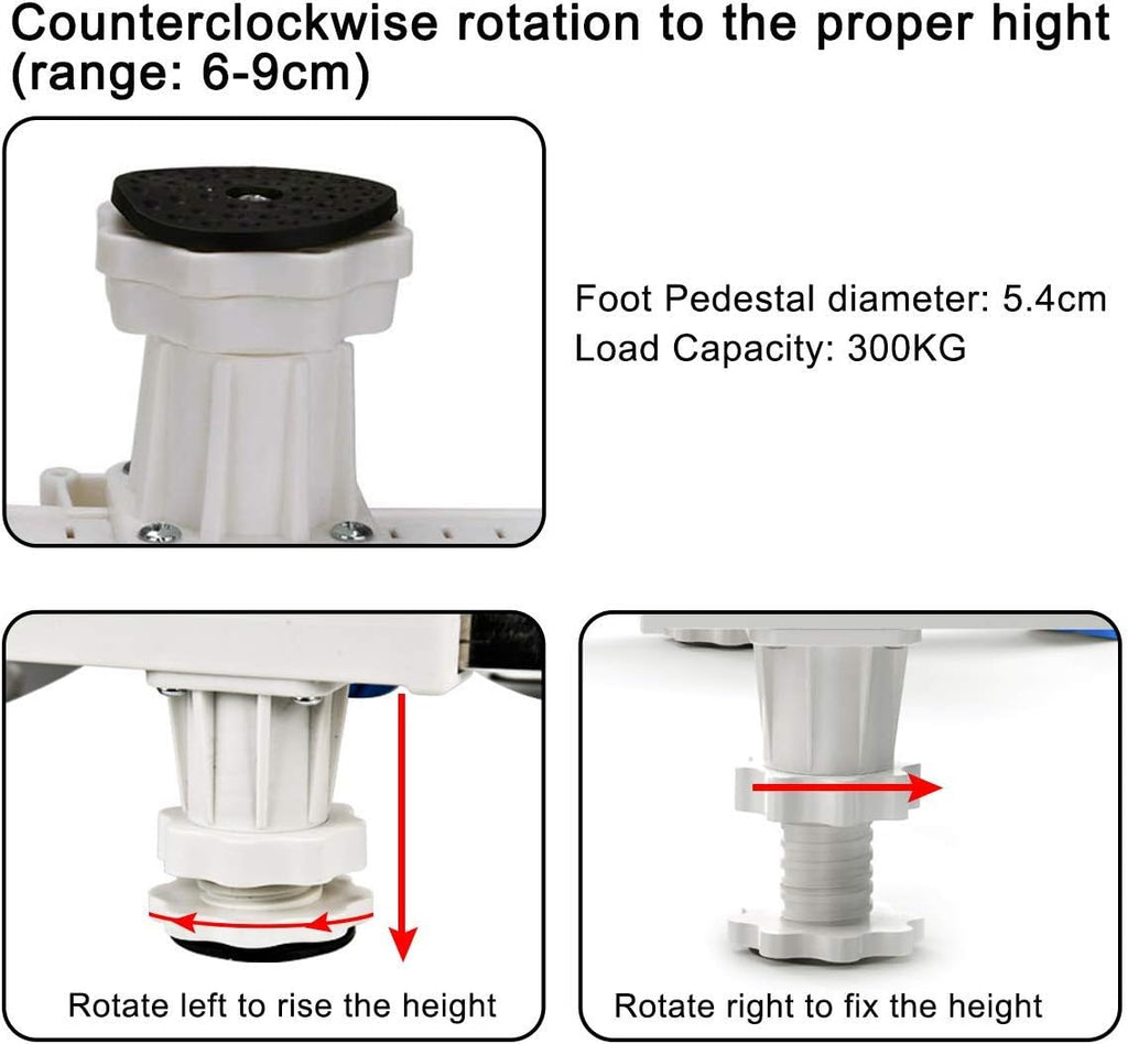 DEWEL Base Regolabile per Lavatrice, Carico Massimo 300KG, Supporto Piedistallo per Asciugatrice, Frigorifero, Congelatore, Larghezza 45-65cm, Altezza 18–22cm, Bianco