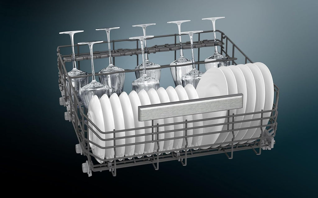 Siemens SN43ES14VE, lavastoviglie intelligente iQ300, lavastoviglie da incasso con cassetto portaposate, 60 cm, apertura automatica della porta grazie ad autoOpen dry, particolarmente silenziosa con motore iQdrive, aquaStop, acciaio inossidabile