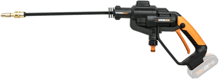 WORX WG620E.2 Akku Hochdruckreiniger Hydroshot 20V – Mobiler Hochdruckreiniger inkl. Multi-Sprühdüse, Waschbürste, Schaumdüse, Flaschenadapter, 6m Schlauch, Ladegerät & 20V Li-Ion Akku