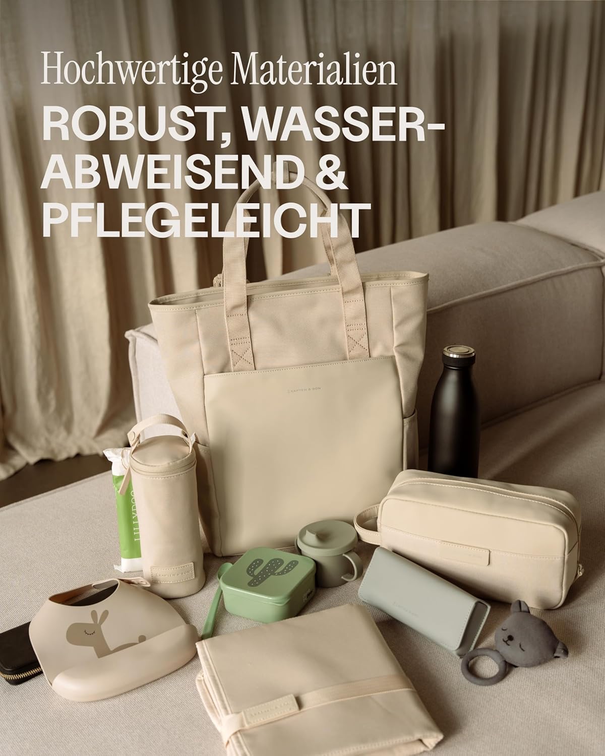 Kapten & Son Rucksack Lindby Diaper Set 12 L | 2in1 Wickelrucksack & Wickeltasche mit Kinderwagen- und Kofferbefestigung | inklusive Kulturtasche, Wickelunterlage & isolierter Flaschenhalter