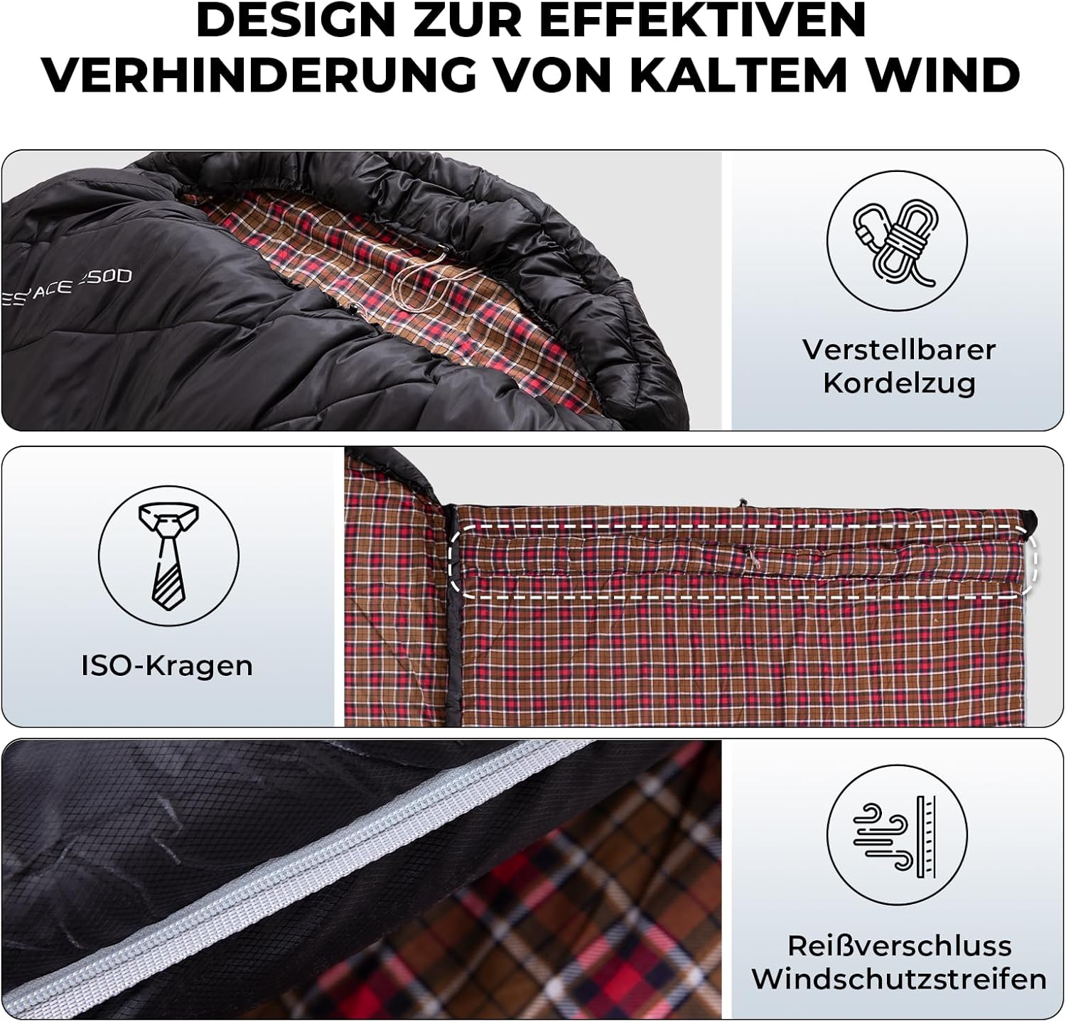 KingCamp Doppelschlafsack Flanell, Schlafsack 2 Personen, Schlafsack 3-4 Jahreszeiten, wasserfest, warm und komfortabel, verpackbar Schlafsack Outdoor