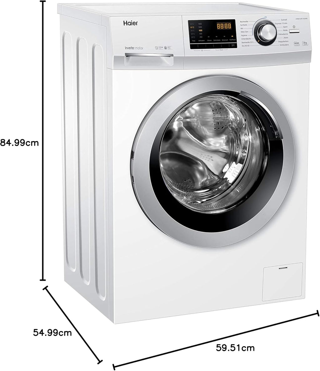 Haier HW100-BP14636N Waschmaschine / 10 kg / A - beste Effizienz / Inverter-Motor / Dampffunktion / Vollwasserschutz / Eco 40-60 Programm