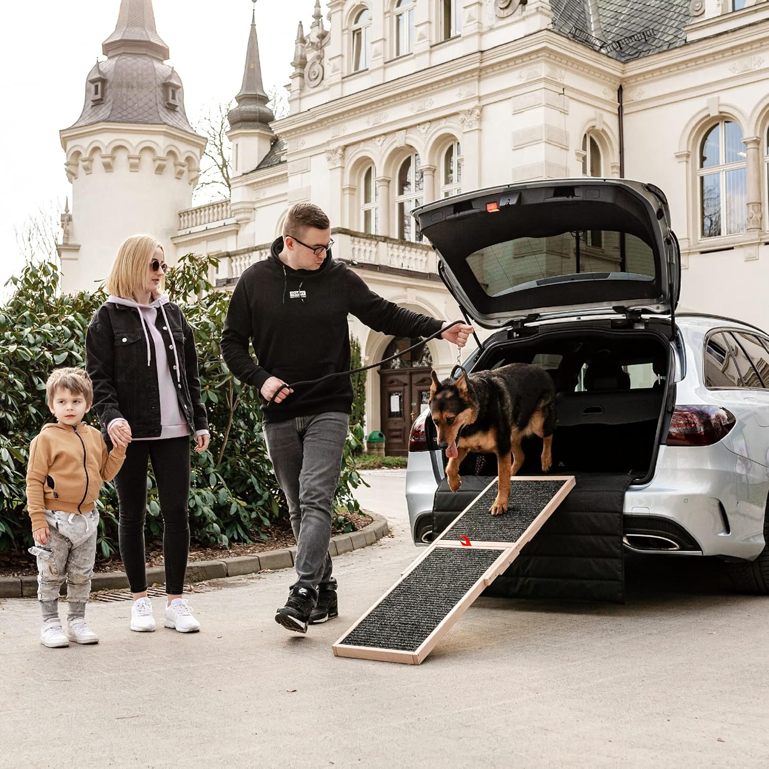 Holtaz Rampa per Cani Rampa per Gatti Scaletta per Cani per Letto o Divano Pieghevole in Legno Petwalk Scala per Cani Rampa di Carico per Animali Domestici con Inserto Antiscivolo Naturale