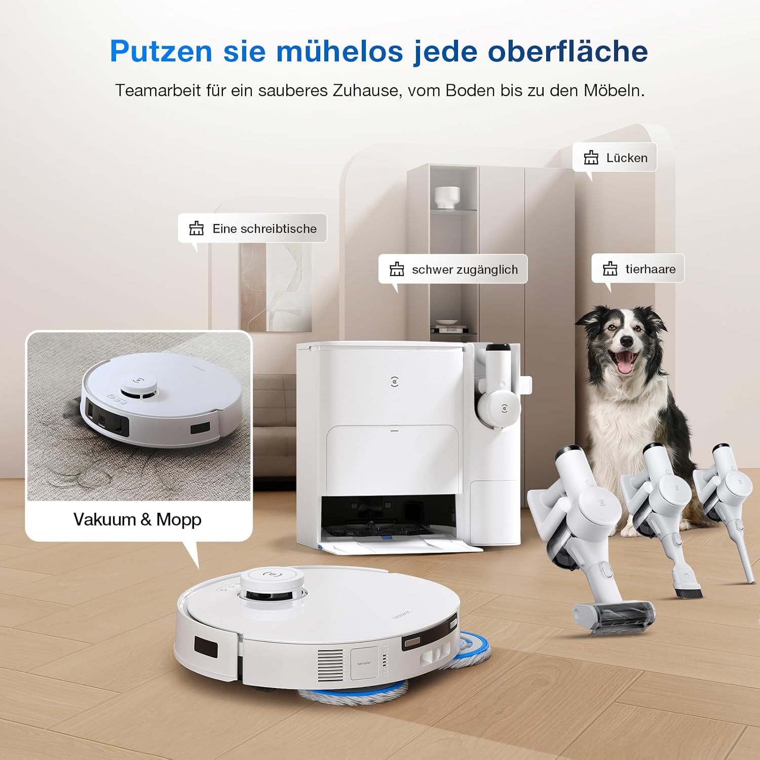 ECOVACS DEEBOT T30S Combo Robot aspirapolvere con funzione di lavaggio e aspirapolvere portatile a batteria, stazione di pulizia tutto in uno, 11000Pa, tecnologia ZeroTangle, pulizia dei bordi TruEdge, lavaggio del mop con acqua calda
