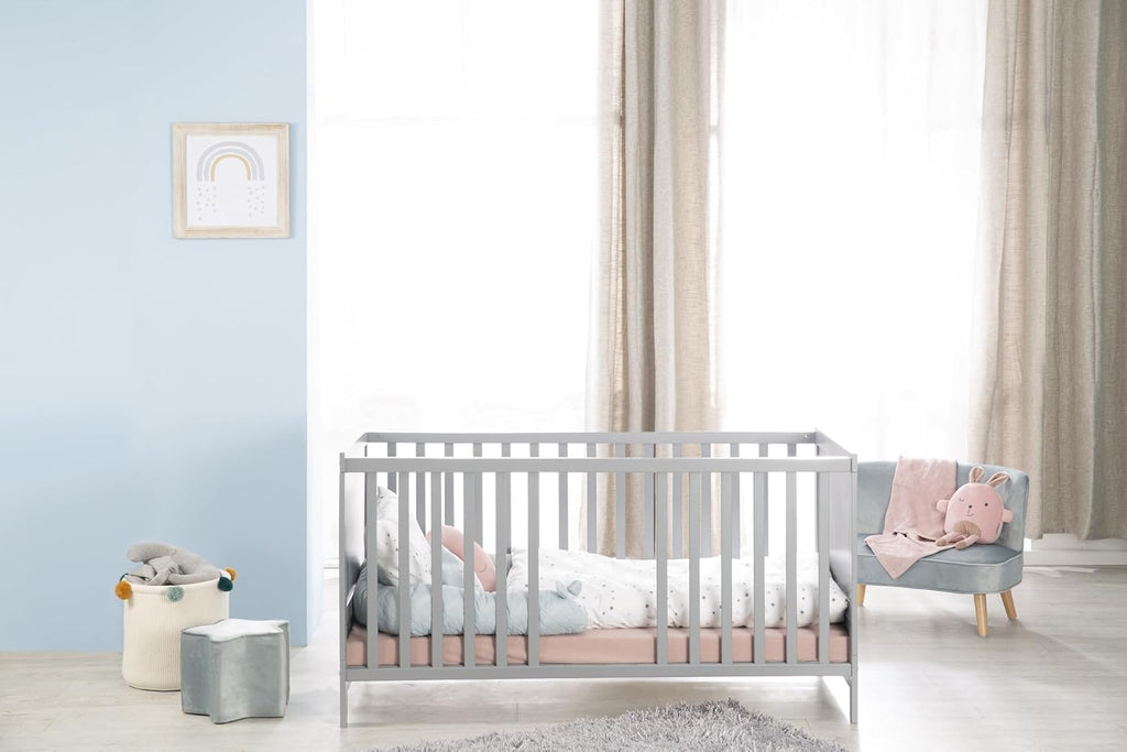 roba Lettino combinato 70 x 140 - Lettino con sbarre regolabile in 3 altezze - 3 pioli rimovibili - Lettino trasformabile in letto junior - Legno color tortora