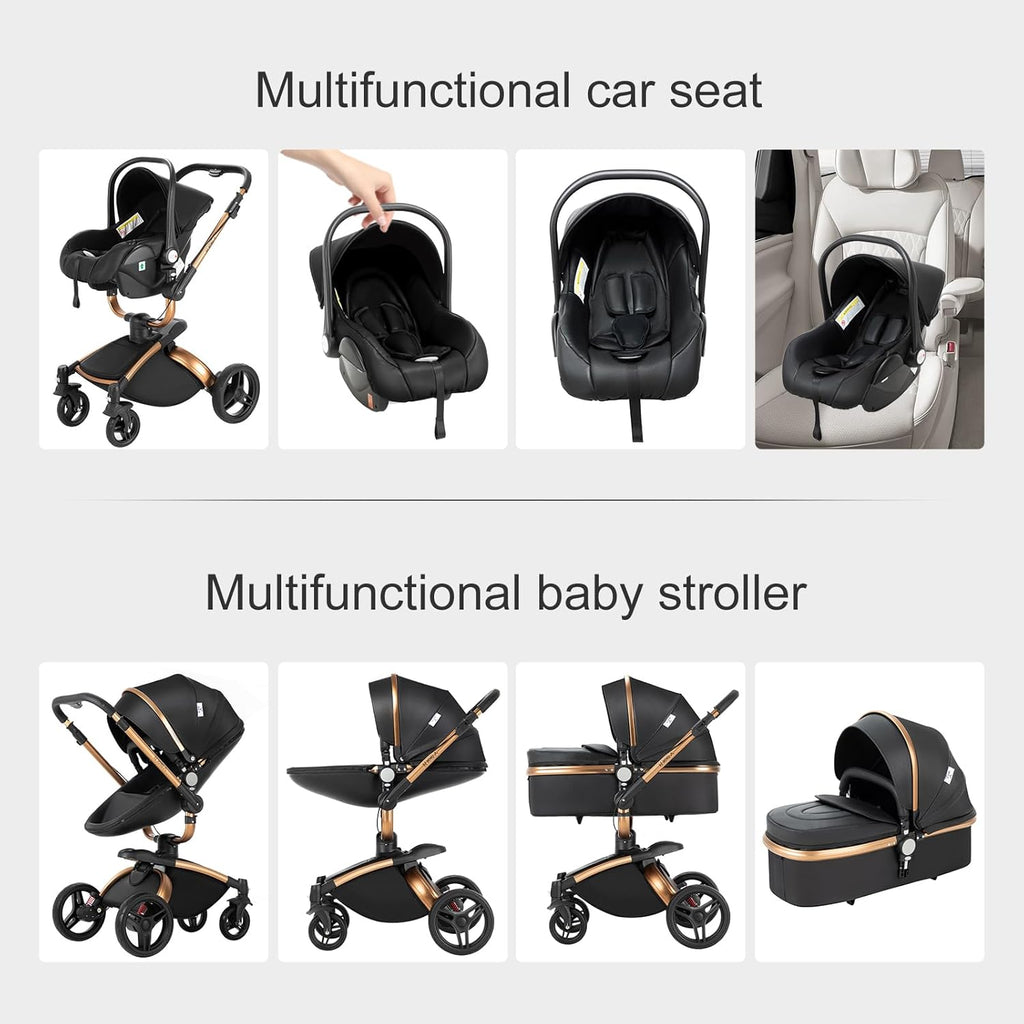 Sianldcone Passeggino 3 in 1, Set Passeggino con Tessuti di Alta Qualità, Sistemi di Viaggio con Spinta Reversibile, Passeggino Combinato a Vista Aperta Set Completo 3 in 1 (V9 Cachi)