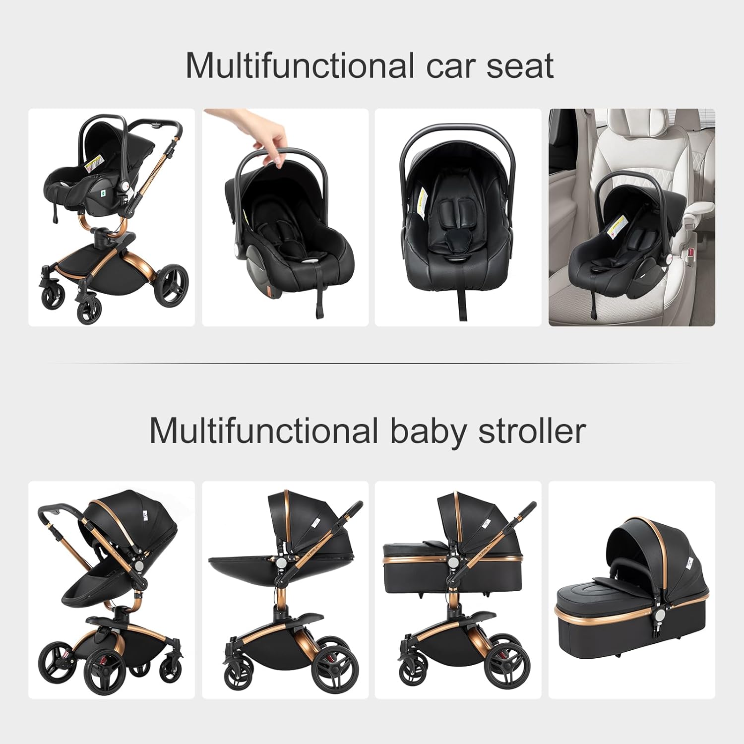 Sianldcone Passeggino 3 in 1, Set Passeggino con Tessuti di Alta Qualità, Sistemi di Viaggio con Spinta Reversibile, Passeggino Combinato a Vista Aperta Set Completo 3 in 1 (V9 Cachi)