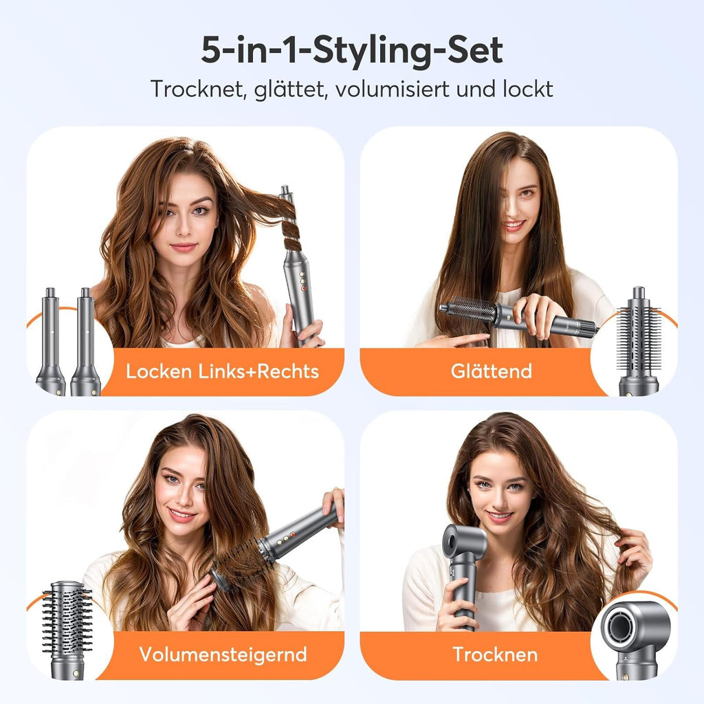 Asciugacapelli ionico 5 in 1 Airstyler 110.000 giri/min, Styler professionale per asciugatura rapida, Spazzola ad aria calda senza effetto crespo, Arricciacapelli automatico da 32 mm, Spazzola lisciante e spazzola volumizzante, Confezione regalo