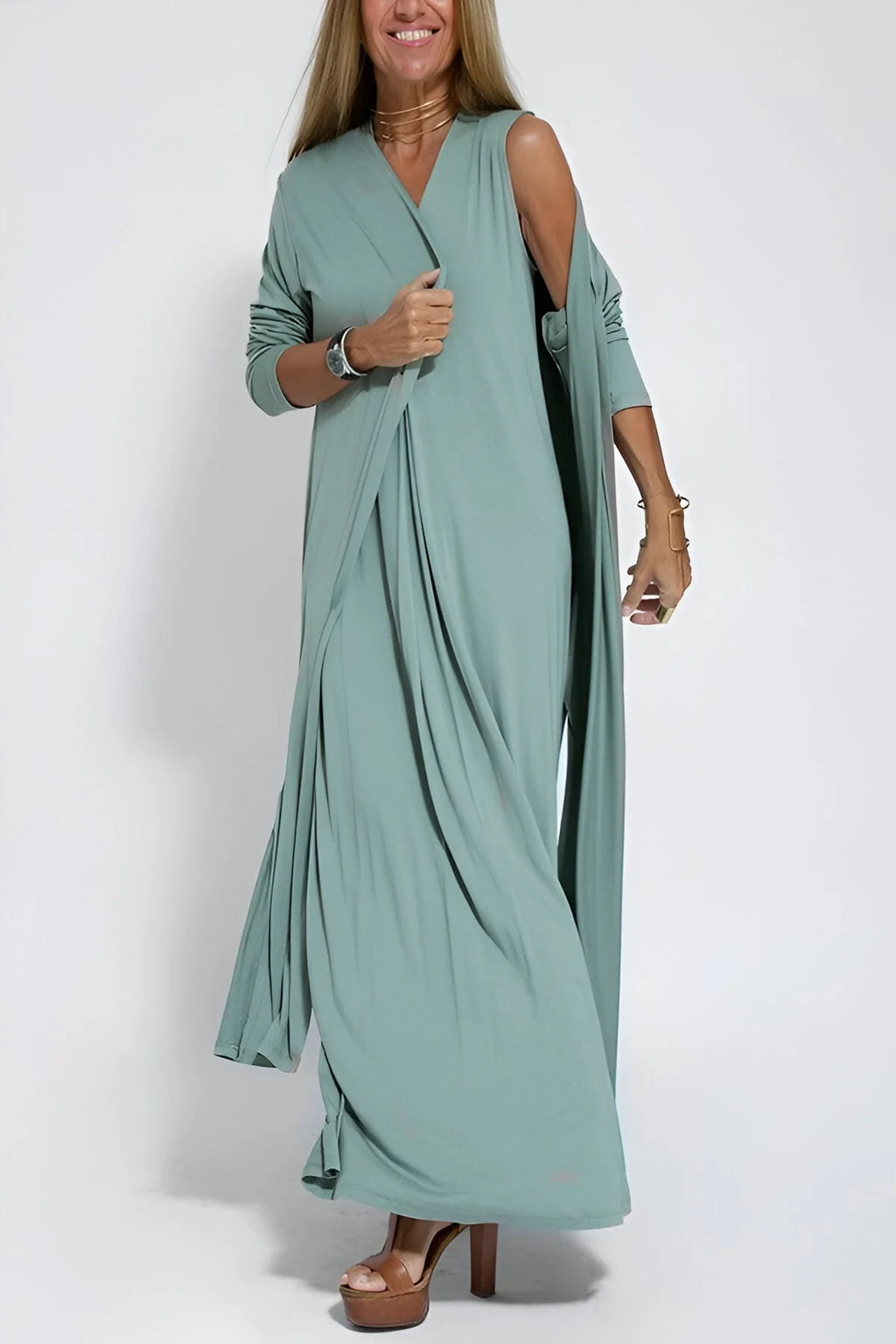 Elegantes Langes Kleid + Cardigan | Flexibler & Stilvoller Komfort