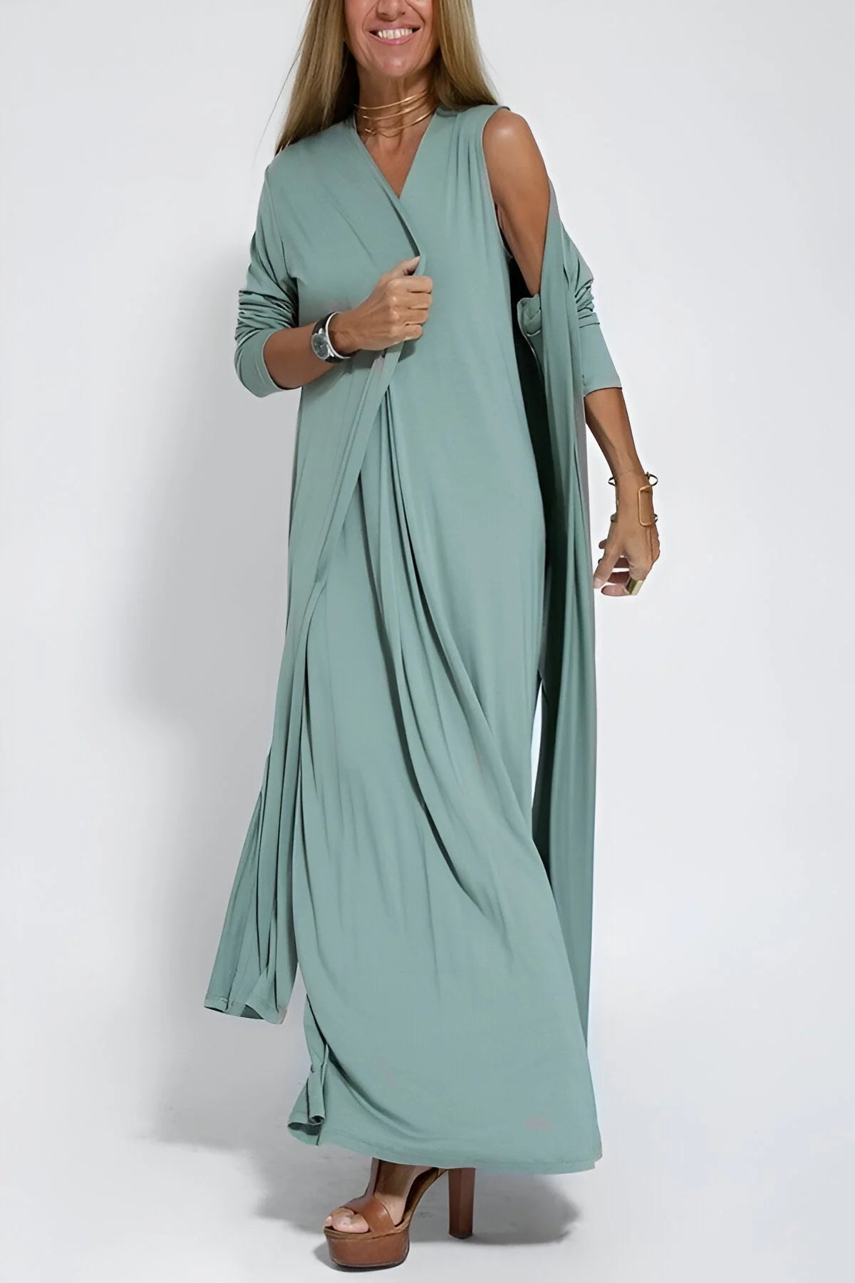 Elegantes Langes Kleid + Cardigan | Flexibler & Stilvoller Komfort