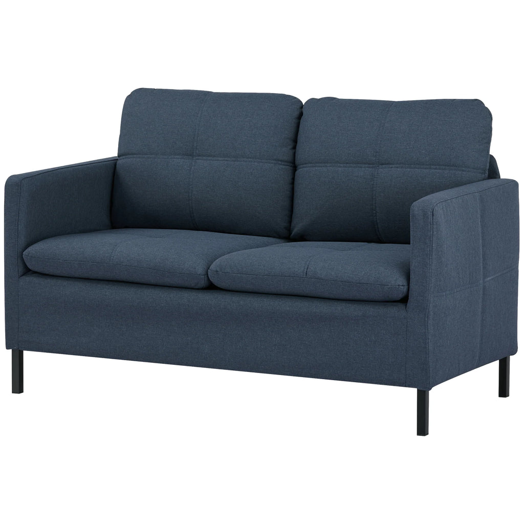 HOMCOM Divano a 2 Posti con Effetto Lino e Gambe in Acciaio, Blu Scuro