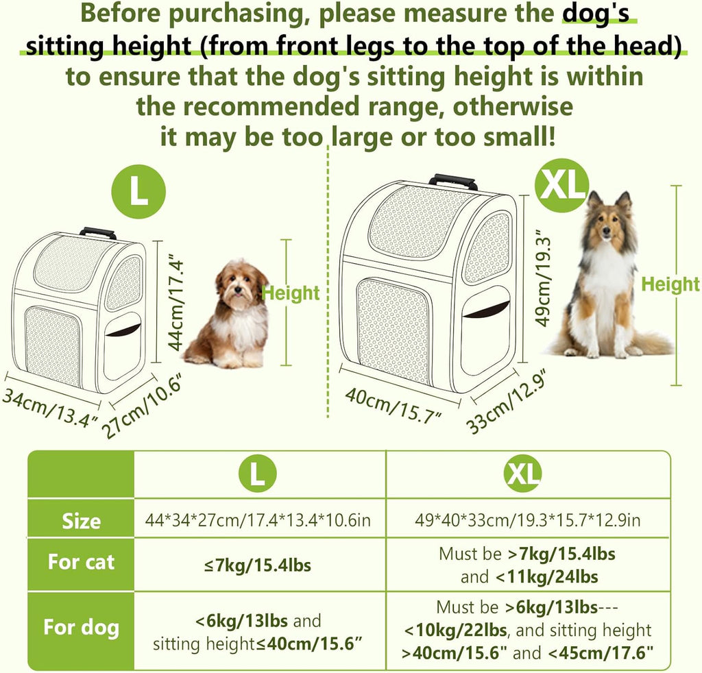 pecute Haustier Rucksack mit Netzfenster, Tragbare und Faltbare Katzentasche, Atmungsaktive und Leichte Hundetasche, Wasserdichtes Oxford-Tuch mit Viel Platz, Multifunktionales Rutschfestes Grau XL