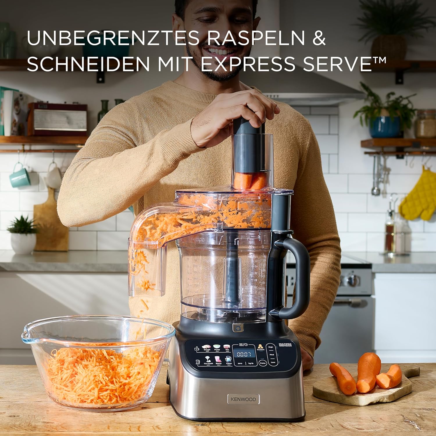 Kenwood MultiPro OneTouch FDM73.480SS – 2-in-1 Kompakt-Küchenmaschine & Mixer, 6 Zubehörteile, 6 Automatikprogramme, Variable Geschwindigkeit & Pulse-Funktion, Integrierte Waage, 1000 W, Silber