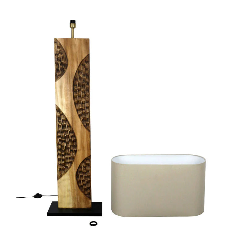 Lampada da terra in legno AMAZONIA 170cm paralume in lino fatta a mano