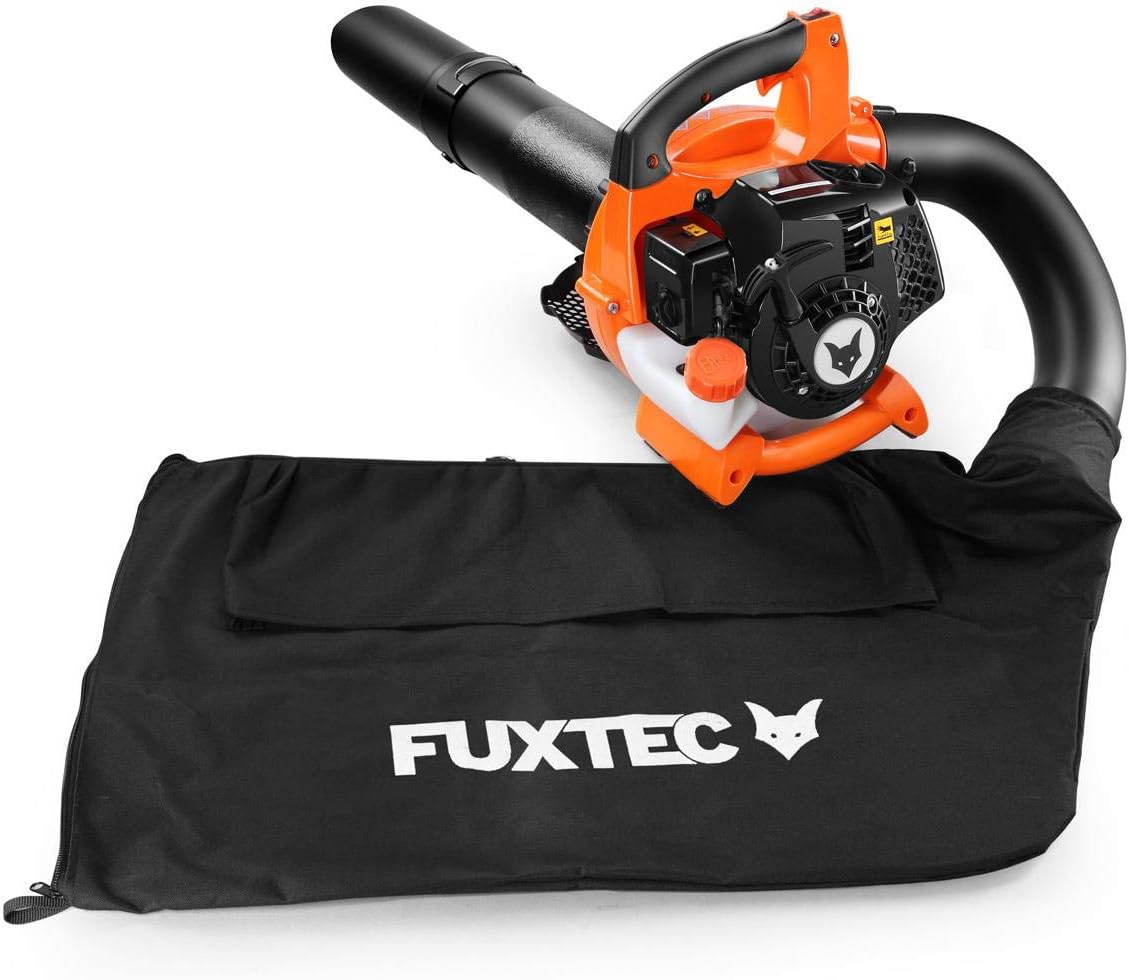 FUXTEC Benzin Laubsauger 4in1 FX-LBS126 2-Takt Laubbläser & Laubhäcksler inkl. 2Blasrohre & 45l Fangsack – getestet Oberklasse 1,4 – Blasgeschwindigkeit 71 m/s
