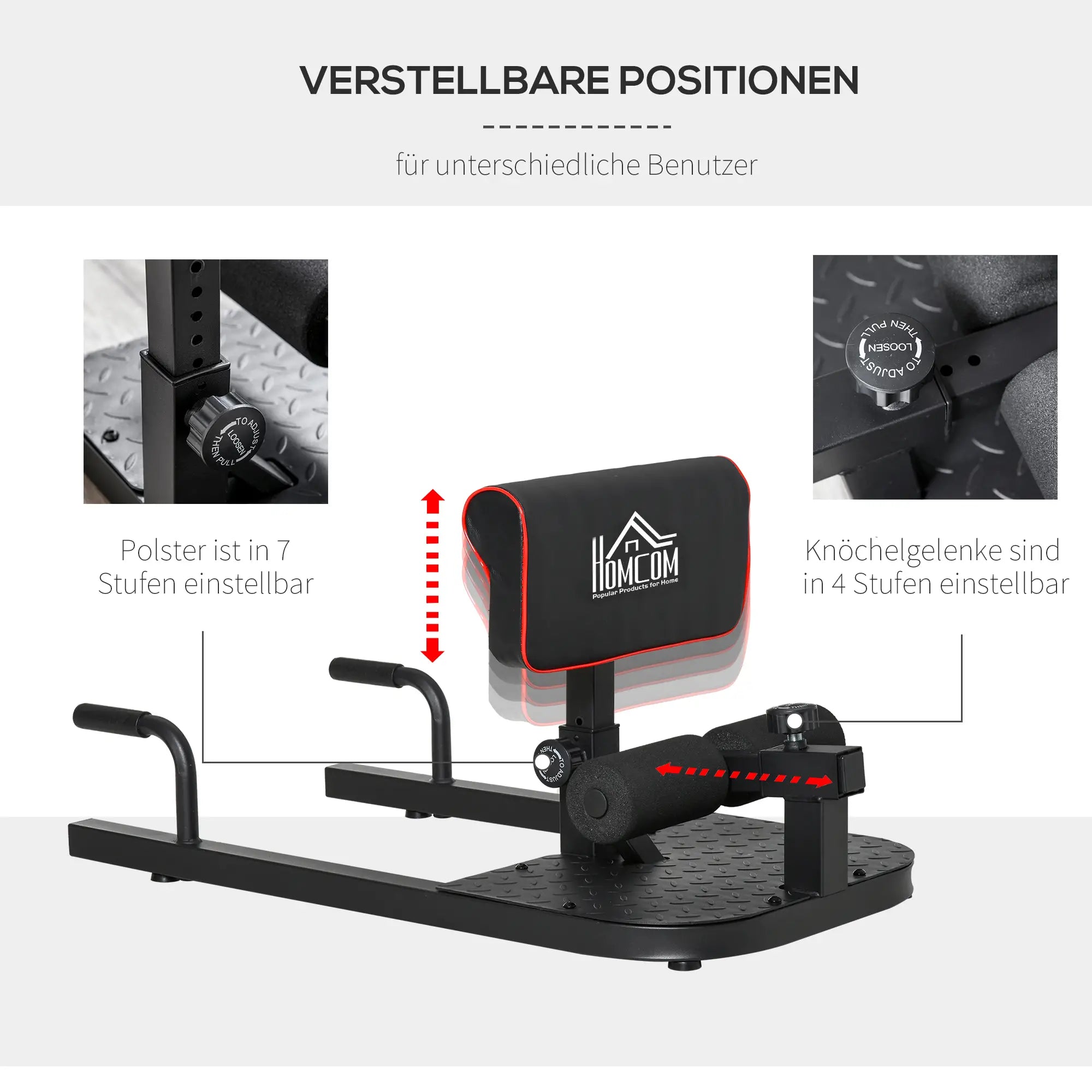HOMCOM Sissy Squat 3 in 1, attrezzo per addominali e maniglie per flessioni, altezza regolabile