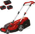 Einhell Rasaerba a batteria RASARRO 36/38 Kit Power X-Change (36 V, 38 cm larghezza taglio, 450 m, senza spazzole, funzione mulching, sacco di raccolta 45L, incl. 2 batterie da 4,0 Ah + caricatore doppio)