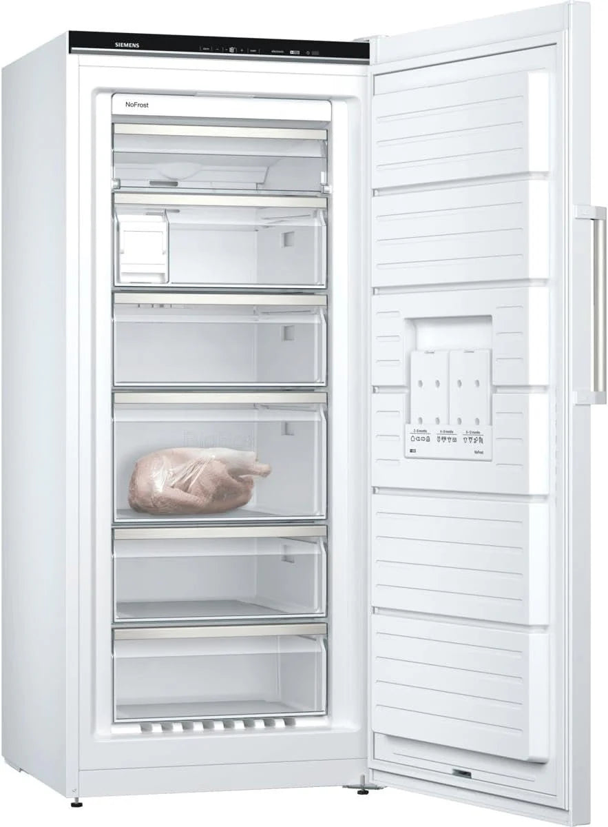 Siemens GS54NAWCV iQ500 Congelatore, 176 x 70 cm, 327 L, noFrost mai più sbrinamento, bigBox spazio per alimenti grandi, varioZone ripiani in vetro e cassetti flessibili, Bianco