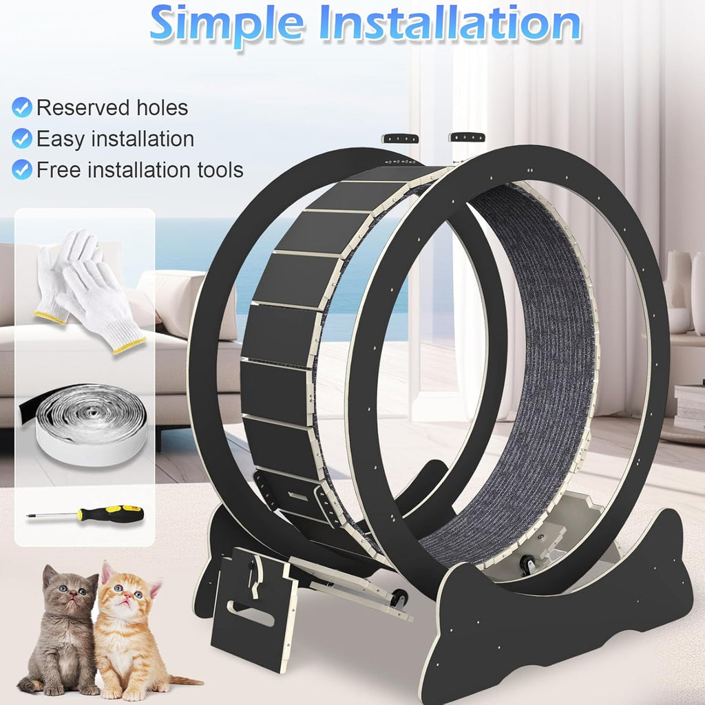 Katzenlaufrad, Laufrad für Katzen, 100cm Innendurchmesser Laufrad Katze, Super Leises Haustier Katze Laufrad Spielzeug, Holzlaufrad Laufrad Wheel Innen für Kleines Mittel Großes Katze (Holzfarbe, XL)