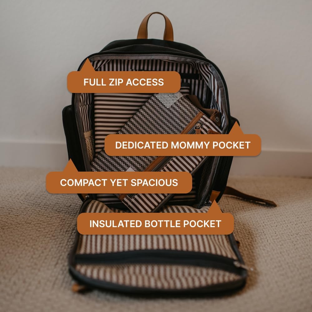 Parker Baby Diaper Backpack - Full Zip Diaper Bag with Insulated Pockets