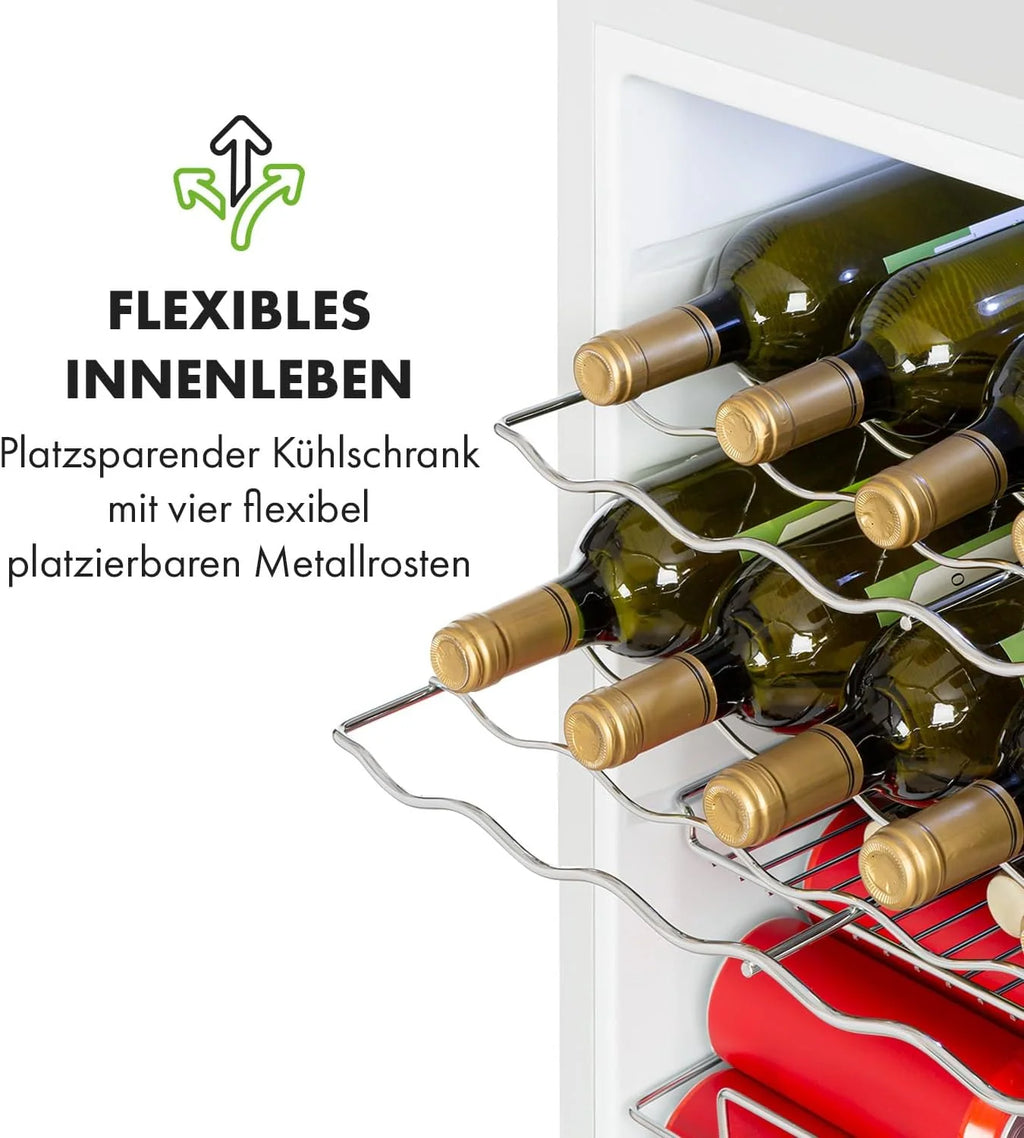 Klarstein Mini Kühlschrank mit Glastür für Zimmer, Getrnkekühlschrank mit Verstellbaren Ablagen, Kleiner 80 Liter, Indoor/Outdoor Kühlschrank Leise