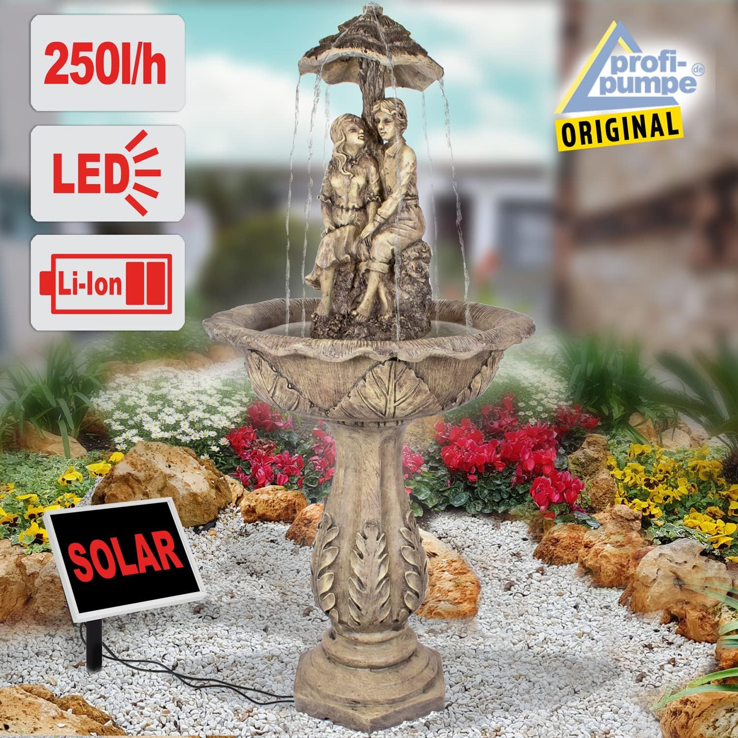 Fontana Solare da Giardino, Fontana a Cascata Classica per Giardino, Luci da Giardino, Pompa per Laghetto per Terrazza, Balcone, Modello Migliorato con Funzione di Avvio Istantaneo della Pompa
