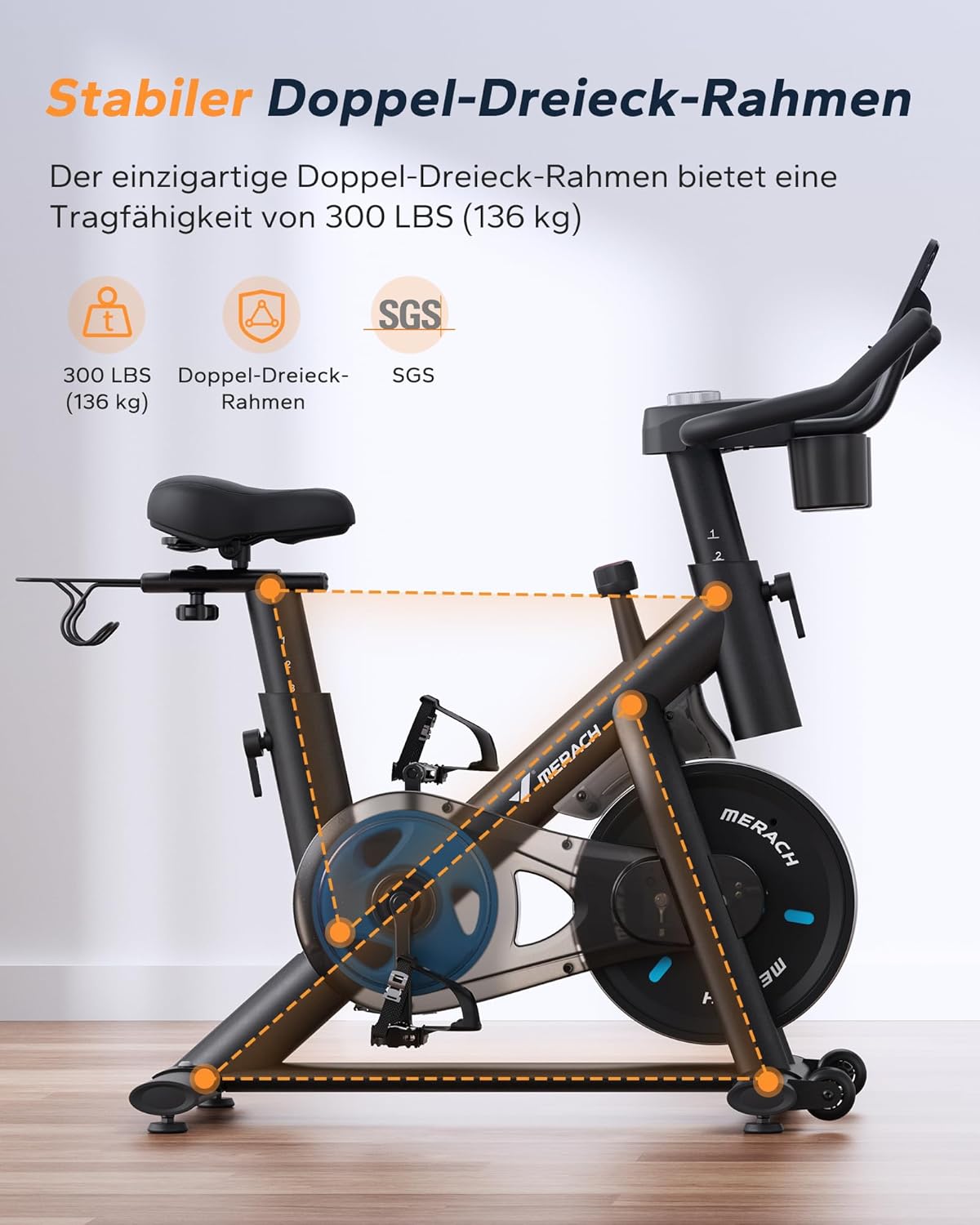 MERACH Cyclette con Resistenza Regolabile, Bici da Allenamento Silenziosa con Monitor LCD Migliorato, Supporto per Tablet, Cyclette da Interno per Cardio Fitness a Casa, App Dedicata, Fino a 136 kg