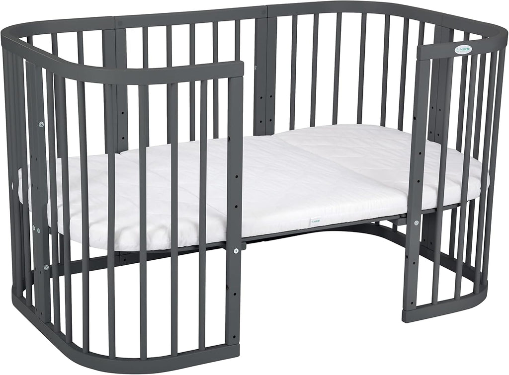 Waldin Lettino per bambini in legno 7in1 con materasso, Letto "Cresci con me", Ventilato, Base regolabile in 5 altezze, Set All-Inclusive, Legno Bianco