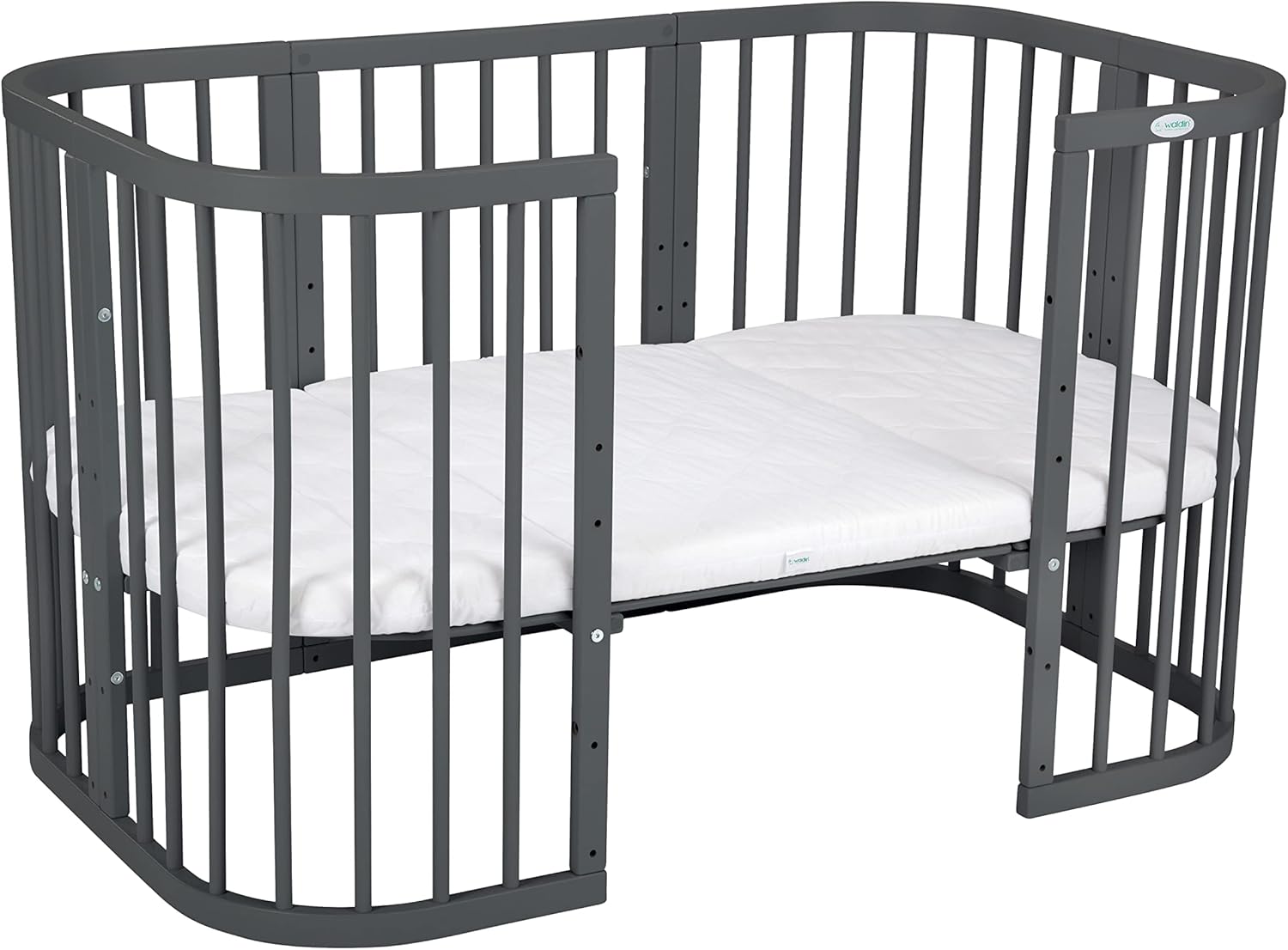Waldin Lettino per bambini in legno 7in1 con materasso, Letto "Cresci con me", Ventilato, Base regolabile in 5 altezze, Set All-Inclusive, Legno Bianco