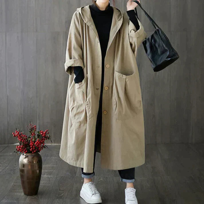 Winddichter Trenchcoat in bergre mit Taschen für Damen