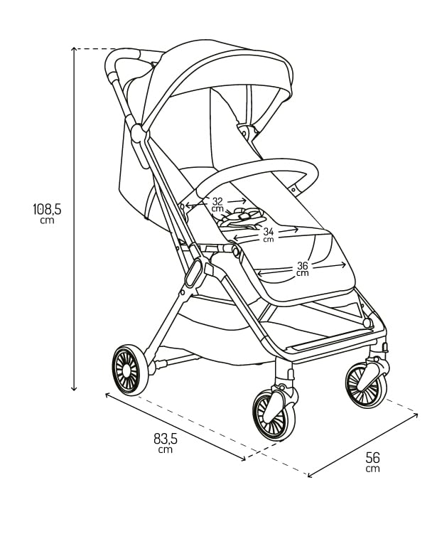 MoMi Passeggino CLARA, Passeggino dai 6 mesi in su, fino a 22 kg di peso corporeo, cintura di sicurezza a 5 punti, sacco coprigambe, portabicchieri, cestino della spesa, borsa per il cambio, zanzariera e parapioggia