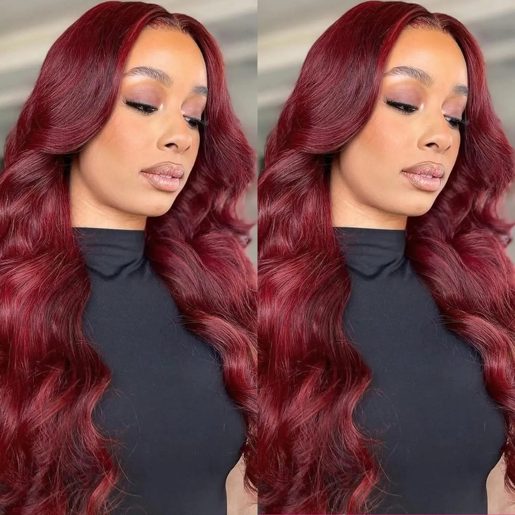 Bellezza infuocata: Parrucca Body Wave bordeaux con parte frontale in pizzo 99J in capelli veri