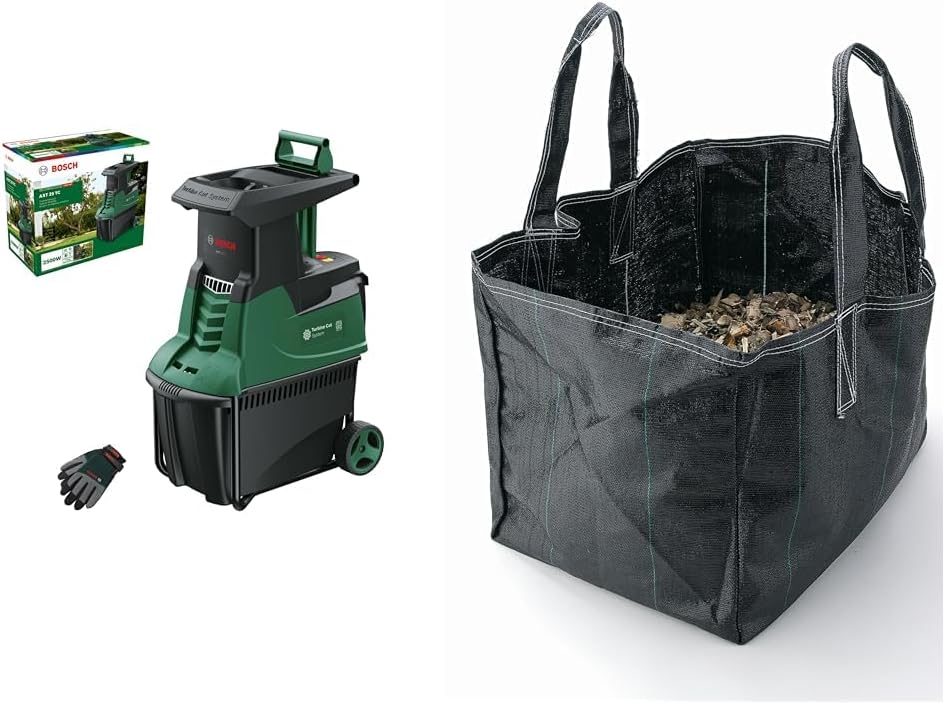 Bosch Trituratore a turbina AXT 25 TC (2.500 W; adatto per legno e residui di giardinaggio duri; include guanti da giardinaggio; contenitore di raccolta integrato da 53 l; in cartone) – Edizione