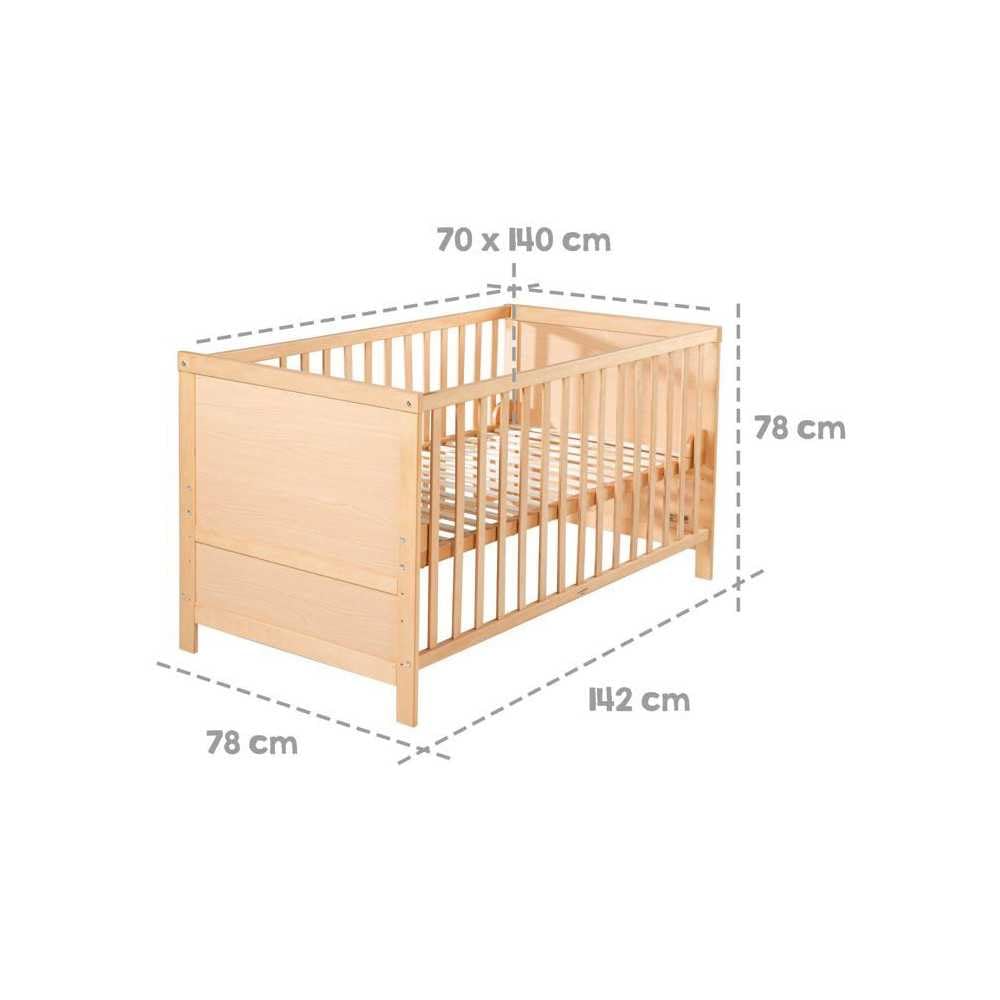 roba Lettino combinato 70 x 140 - Lettino con sbarre regolabile in 3 altezze - 3 pioli rimovibili - Lettino trasformabile in letto junior - Legno color tortora