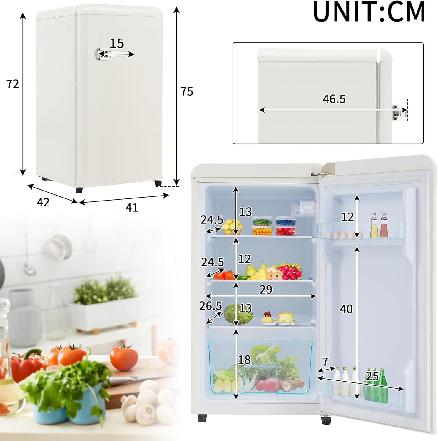 Merax Frigorifero con Congelatore, Frigorifero Combinato, Piccolo Frigorifero con 51L e Congelatore 21L, Silenzioso, LED, Ripiani in Vetro, Cassetto Verdura, Balconcini, per Cucina, Soggiorno, Ufficio, Nero